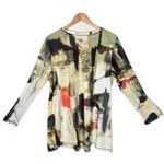 Jess & Jane Abstract Print Tunic Top Women XL Button Artsy Eclectic Statement Black Photo 2