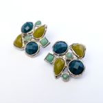Vintage Clip On Earrings Statement Artsy Green & Blue Tones Large 1.25" Photo 2