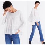 Madewell Womens White Haysboro Striped Bell Sleeve Crewneck Tiered Top Small Photo 1