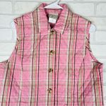 Beautiful Pink Plaid Button Front Quilted Vest Pockets, Adjustable Size Medium Photo 2