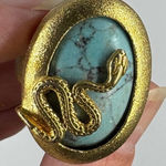 Gold Tone Turquoise Snake Ring Statement Bold Vintage Style size 9.5 Photo 0