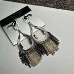 Apt. 9 Tri Tone & Brown Rhinestone Dangle Drop Chain Fringe Pierced Earrings NWT Photo 2