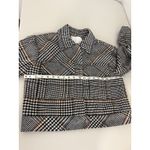 Le AL.X Women's Black White Blue Cabin Houndstooth Plaid Wool Cropped Jacket S Photo 5