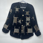 Allure Women’s Button Front Abstract Jacket Black Embroidered Pattern Size Large Photo 0