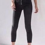 Free People Sz 29 Black Denim Wash Button Fly Mid Rise Skinny Jeans Raw Hem Photo 1
