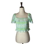 ZARA  Green And White Plaid Square Neck‎ Puff Sleeve Smocked Cropped Top Size XS Photo 1