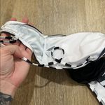 Black and White Striped Bikini Set with flower Photo 2