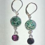 Semi Precious Green Sea Sediment? Chrysocolla? Beaded Boho Earrings Photo 0