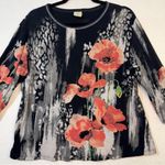 Jess & Jane Rising Flowers Rhinestone 3/4 Sleeve Top Black Cotton Women's Large Photo 1