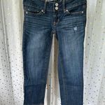 American Eagle  Artist Stretch Dark Wash Distressed Factory Faded Denim Jeans 00 Photo 1