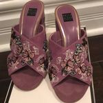 White House | Black Market WHBM Zuri Embroidered Cross Band Suede Mules in Lavender Combo Sz 7 EUC Photo 3