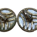 Trifari Vintage earrings plastic button clip on retro 70s 80s blue white block Photo 3