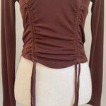Krush Metallic Brown Ruched Square Neck Top Large Long Sleeve Y2K Hipster Streetwear‎ Photo 4