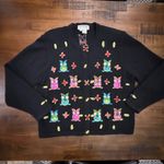 Vintage Jack B Quick Black Embroidered Owl Cardigan Sweater Women's XL Photo 0