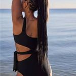 Aerie  cut out waist tie one-Shoulder black Swimsuit NEW Photo 2