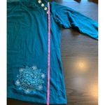 Teal Boho Nepal Tunic Top XL Long Sleeve Embroidered Button‎ Neck Casual Comfy Blue Photo 8