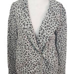 Joan Vass  Gray Leopard Print Knit Moto Jacket Size Medium Gray Leopard Jacket Photo 0