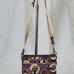 Coach Signature Cs Chain Link Op Art Bag Brown Purple Crossbody Fabric Leather Photo 2