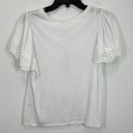 T Tahari  White Eyelet Flutter Sleeve Classic Summer‎ Tee Modal Feminine NWT Photo 7