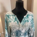 Ariat Blue White Grey Geometric Popover Dress Long Sleeve Western 1/2 Button Flu Photo 2