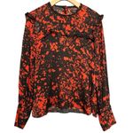 Isabel Marant  Women’s 38 M Black Red Stretch Silk Leather Trim Long Sleeve Top Photo 4