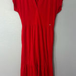 DKNY Red Maxi Dress V-Neck Short Sleeve Cotton Blend Pockets Size S Photo 0