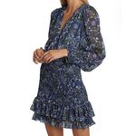 Veronica Beard NWOT Saera Blue Multi Floral Smocked Crepe Mini Dress Size 0 Photo 3