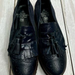 Navy Blue Leather Suede Brogue Tassel Slip On Loafers Preppy Academic Classic Black Size 6.5 Photo 0