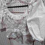 Kourt White Ruffle Square Neck Puff Sleeve Smocked Peplum Top Size S Photo 2