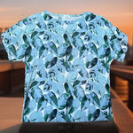 Akris Punto Women's  Blue Floral Hawaiian Short Sleeve T-Shirt Top Size 4 Photo 0