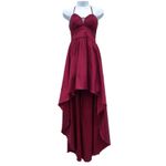 B. Smart Burgundy Satin High-Low Formal Prom Cocktail Evening Gown VNeck Satin 15 Photo 1