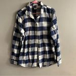 Women’s L.L.Bean Navy and White Plaid Cozy Flannel Blue Checkered Shirt Large Photo 1