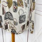 XXist‎ Shimmer Purses Print Button Up Cardigan Sweater Gold Tan Multi Large Photo 6