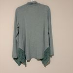 LOGO By Lori Goldstein stripe Lace Trim Tiered Ruffle Open Green Cardigan medium Photo 1