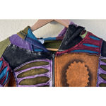 Colorful Patchwork Zip Up Hoodie Jacket Boho Artsy Hippie Fairy Grunge Y2K XL Photo 1