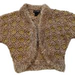 Talk Of The Walk Chunky Knit Crochet Inset Open Front Sweater Cardigan, Sz M Gold Size M Photo 8