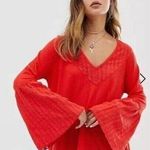 Free People Womens Size XS Red Eyelet Flared Sleeves Parisian Nights Blouse Top Photo 0
