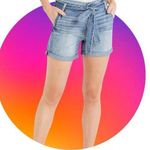 Kancan High Rise Denim Shorts Size 26 Tie Belt Rigid 100% Cotton Medium Wash NWT Blue Photo 1