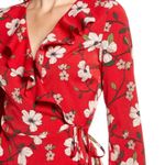 Nordstrom LYDELLE for Women's Red/White Floral Surplice Ruffle Wrap Blouse sz S Photo 5