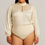 Eloquii New! ‎ Beige cream Long Sleeve Mock Neck keyhole Front Bodysuit Photo 0