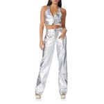 AFRM Harlan Vest in Metallic Silver Medium New Womens Vegan Faux Leather Photo 11