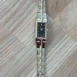 Seiko Ladies Luxury Watch Two-Tone Bracelet Black Rectangular Dial Gold Markers Photo 5