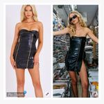 Miss Circle Anora Black Vegan Leather Mini Dress Size XS Photo 2