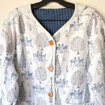 Emerson Fry Reversible Quilted Jacket Twin Fawn Organic Cotton Blue Large EUC Photo 4