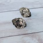 Vintage Clip On Earrings Metallic & Dark Silver Tone Statement Regal Photo 3