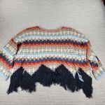 Free People  XS Crochet Fringe Sweater Multicolor Boho Chevron Knit Oversized Photo 10