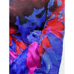 Topshop  Floral V-Neck A-Line Satin Mini Dress US 4 Blue Pink Short Sleeve Button Photo 9