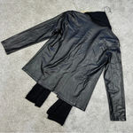 Clara Sun Woo Open Front Drape Cardigan Jacket Faux Leather Knit Goth in Black M Size M Photo 6