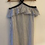 Alice + Olivia  Black White Stripe Halter Mini Dress Cold Shoulder Tie Top EUC S Photo 0