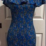 Boohoo  Royal blue off the shoulder maxi dress with black/grey paisley print. Photo 0